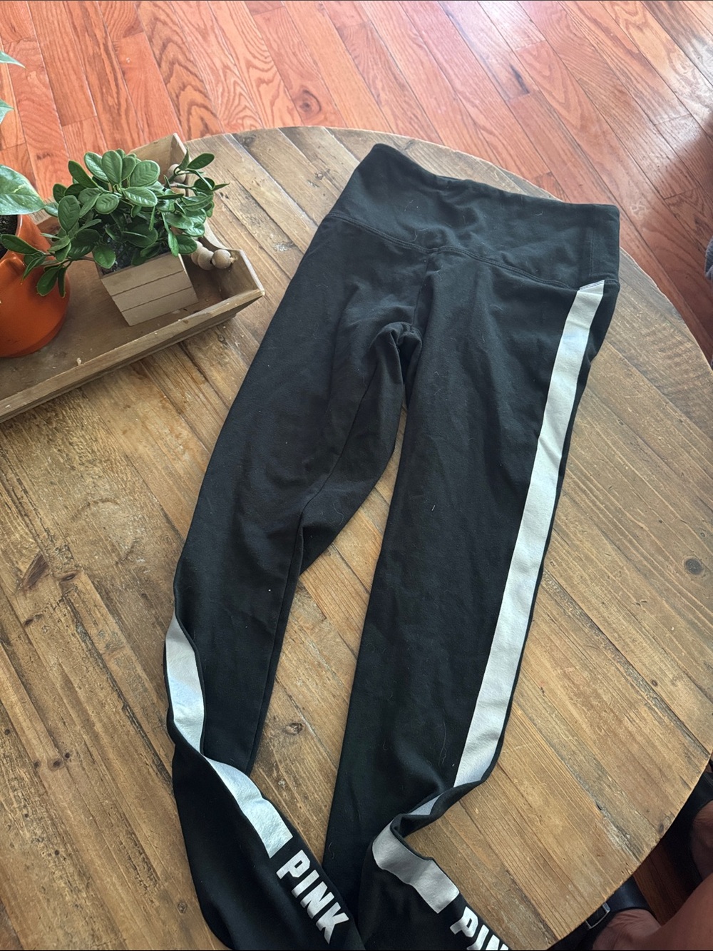 PINK Victoria's Secret Black Leggings with Silver Side Stripe